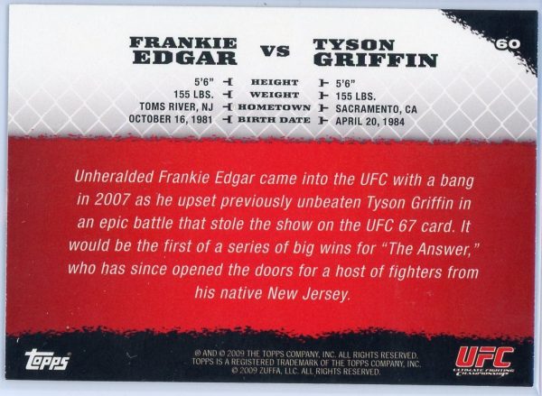2009 Frankie Edgar vs Tyson Griffin UFC Topps Round 1 Rookie Card #60