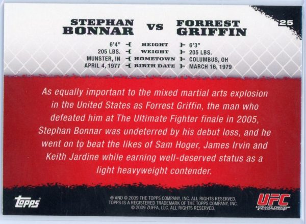 2009 Stephan Bonnar vs Forrest Griffin UFC Topps Round 1 Rookie Card #25