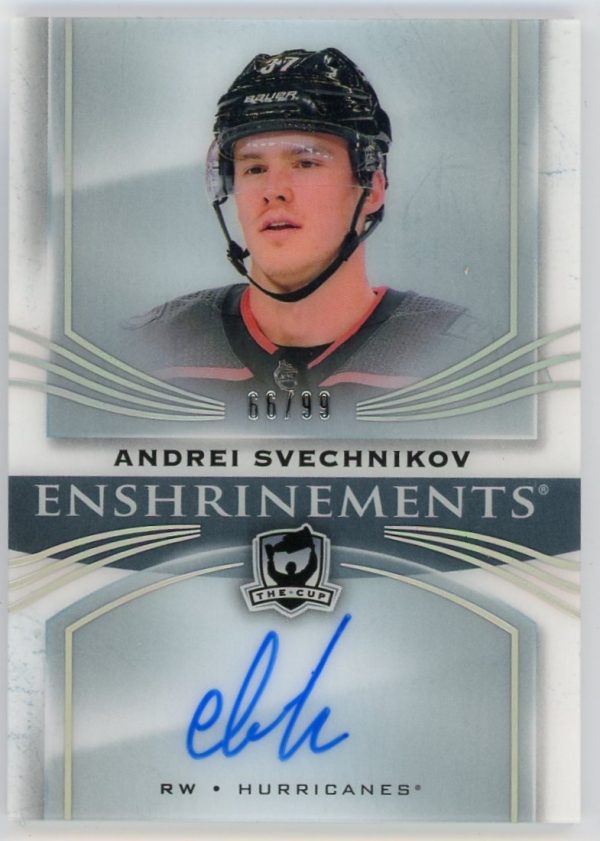 Andrei Svechnikov Hurricanes 2018-19 UD The Cup Enshrinements 66/99 Auto Rookie Card #E-AS