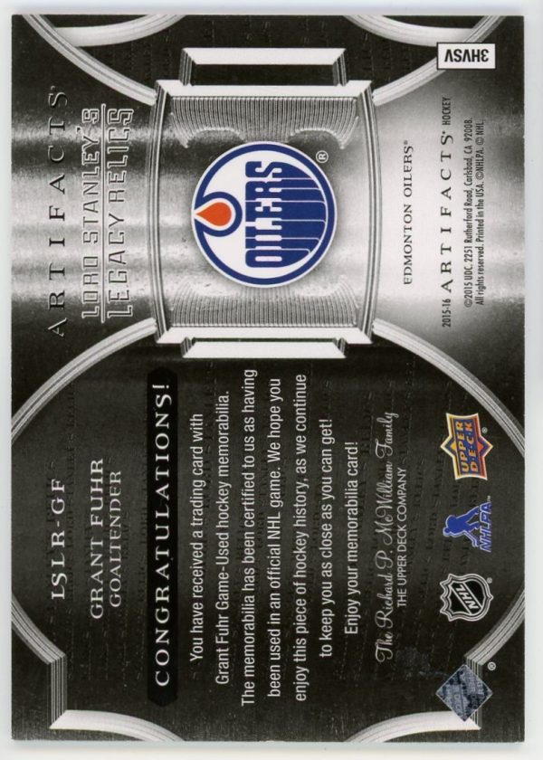 Grant Fuhr 2015-16 UD Artifacts Lord Stanleys Legacy Relics LSLR-GF