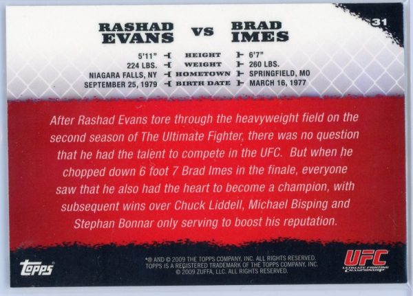 2009 Rashad Evans vs Brad Imes UFC Topps Round 1 Gold Rookie Card #31
