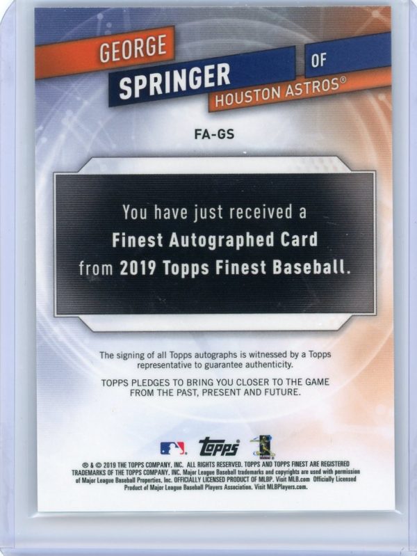 2019 George Springer Astros Topps Finest Refractor Auto Card #FA-GS