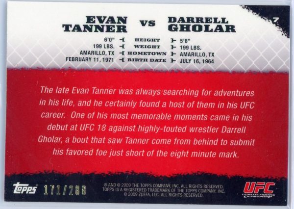 2009 Evan Tanner vs Darrell Gholar UFC Topps Round 1 /288 Rookie Card #7