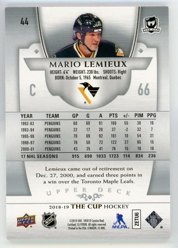 Mario Lemieux 2018-19 UD The Cup Base Card /249 #44