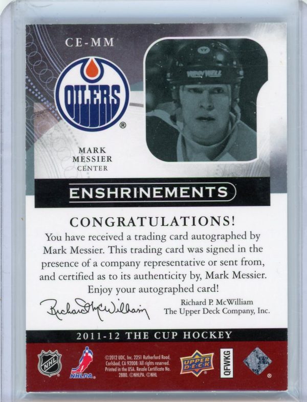 2011-12 Mark Messier Oilers UD The Cup Enshrinements 18/50 Auto Card #CE-MM2011-12 Mark Messier Oilers UD The Cup Enshrinements 18/50 Auto Card #CE-MM
