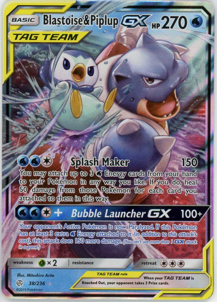 Blastoise & Piplup GX Pokemon Cosmic Eclipse Tag Team Full Art 38/236 ...