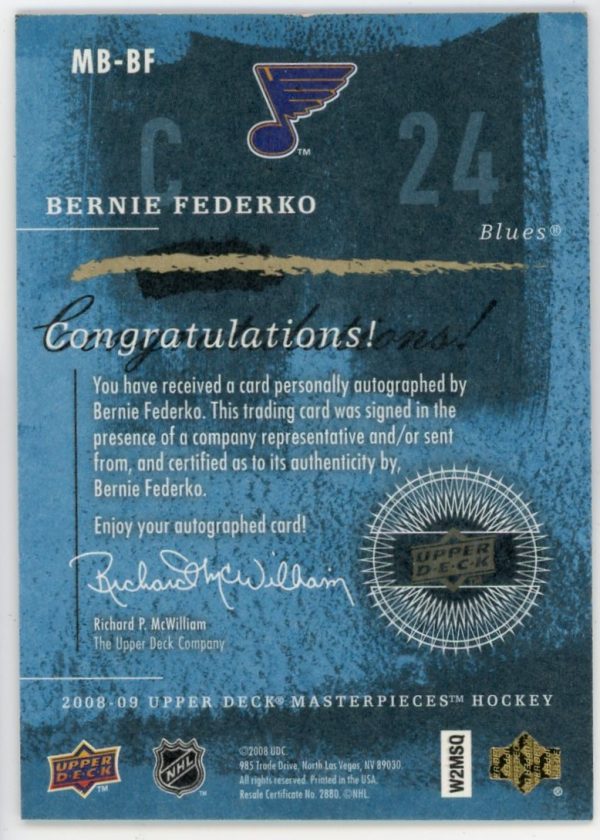 Bernie Federko 2008-09 UD Masterpieces Brushstrokes Autograph #MB-BF