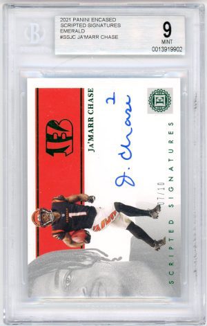 Ja'Marr Chase 2021 Panini Encased Scripted Signatures Green /10 #SS-JC BGS 9