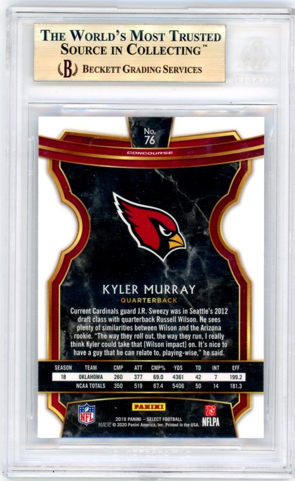 2019 Kyler Murray Cardinals Panini Select BGS 9.5 Rookie Card #76
