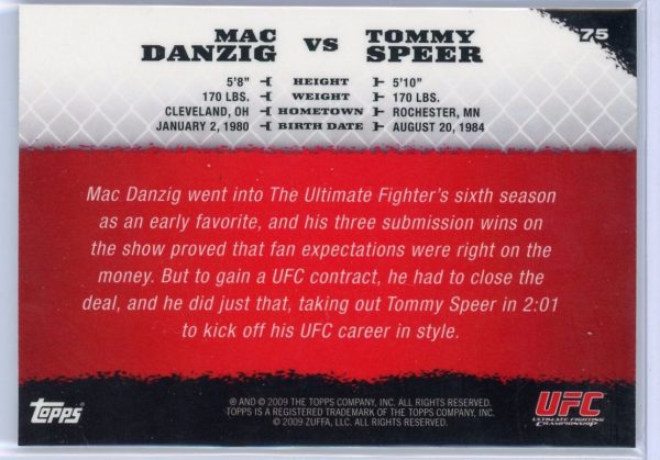 2009 Mac Danzig vs Tommy Speer UFC Topps Round 1 Gold Rookie Card #75