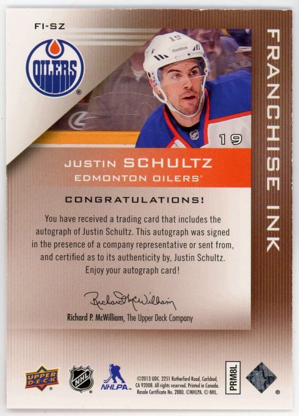 Justin Schultz 2013-14 Upper Deck Edmonton Oilers Franchise Ink FI-SZ