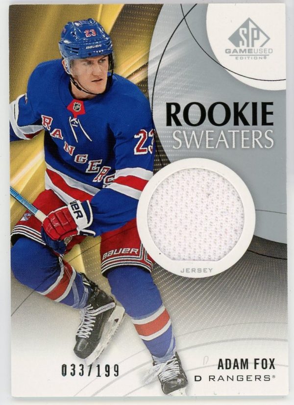 Adam Fox 2019-20 UD SP Game Used Rookie Sweaters Jersey Patch 33/199 #RS-AF