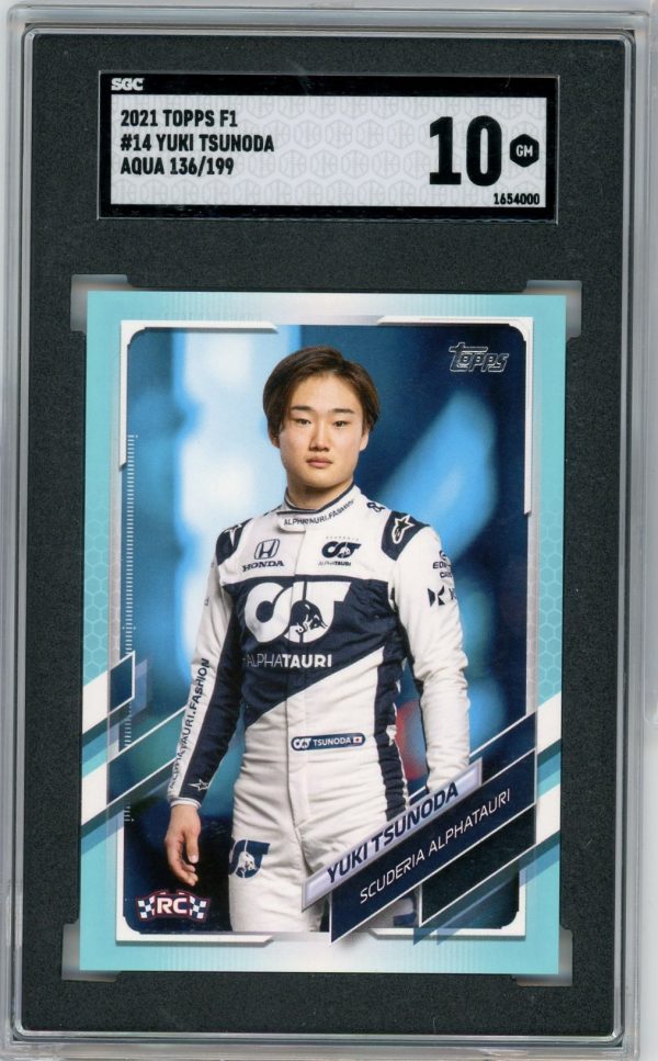 2021 Yuki Tsunoda Formula 1 Topps Aqua /199 SGC 10 Rookie Card #14