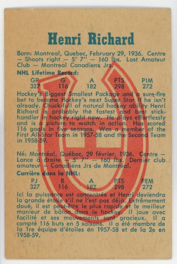 Henri Richard Canadiens 1960-61 Parkhurst Card #47