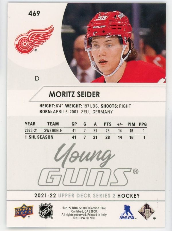 Moritz Seider 2021-22 UD Young Guns Rookie Card #469