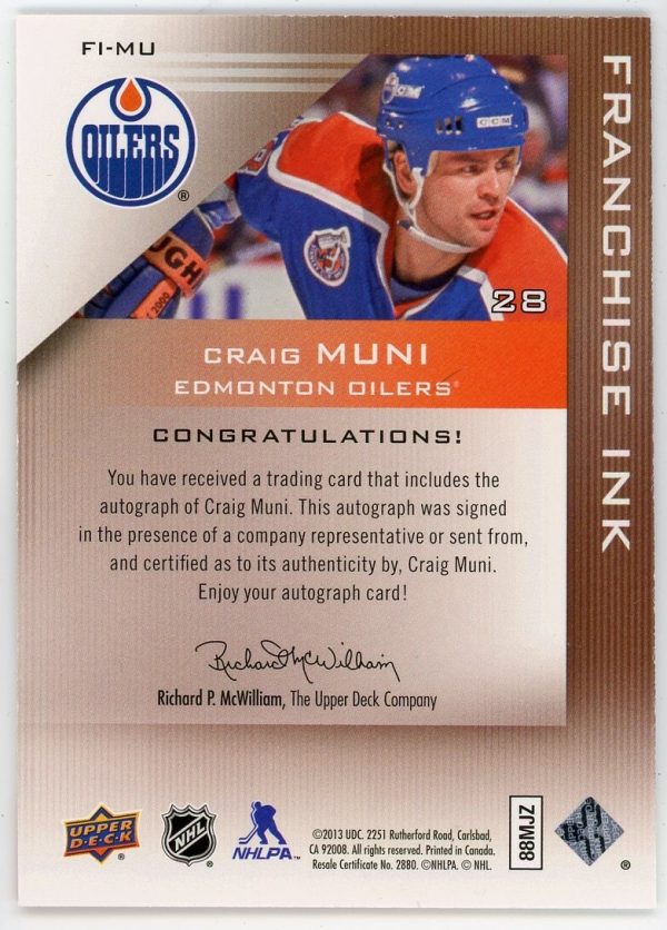 Cragi Muni 2013-14 Upper Deck Edmonton Oilers Franchise Ink FI-CM