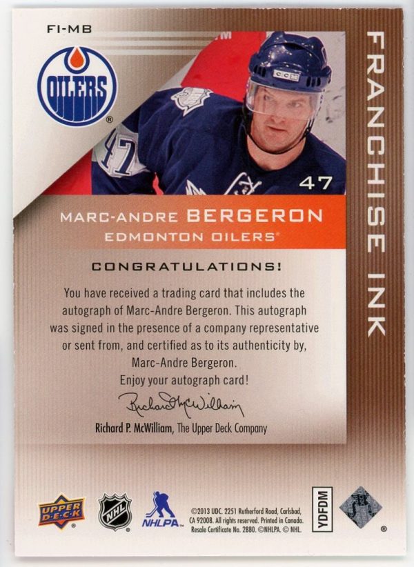 Marc-Andre Bergeron 2013-14 Upper Deck Edmonton Oilers Franchise Ink FI-MB