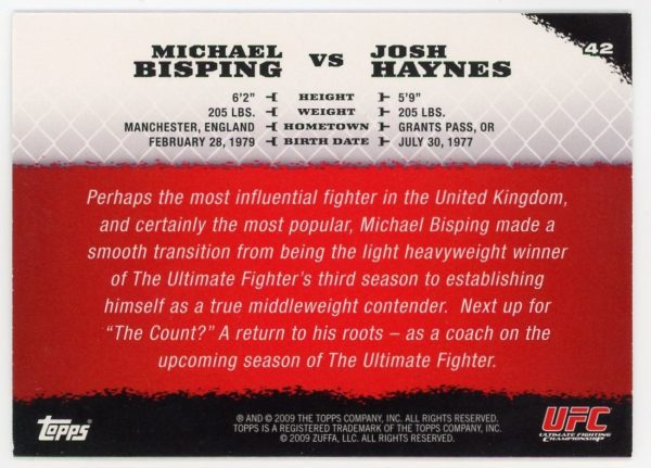 2009 Michael Bisping vs Josh Haynes UFC Topps Round 1 Rookie Card #42