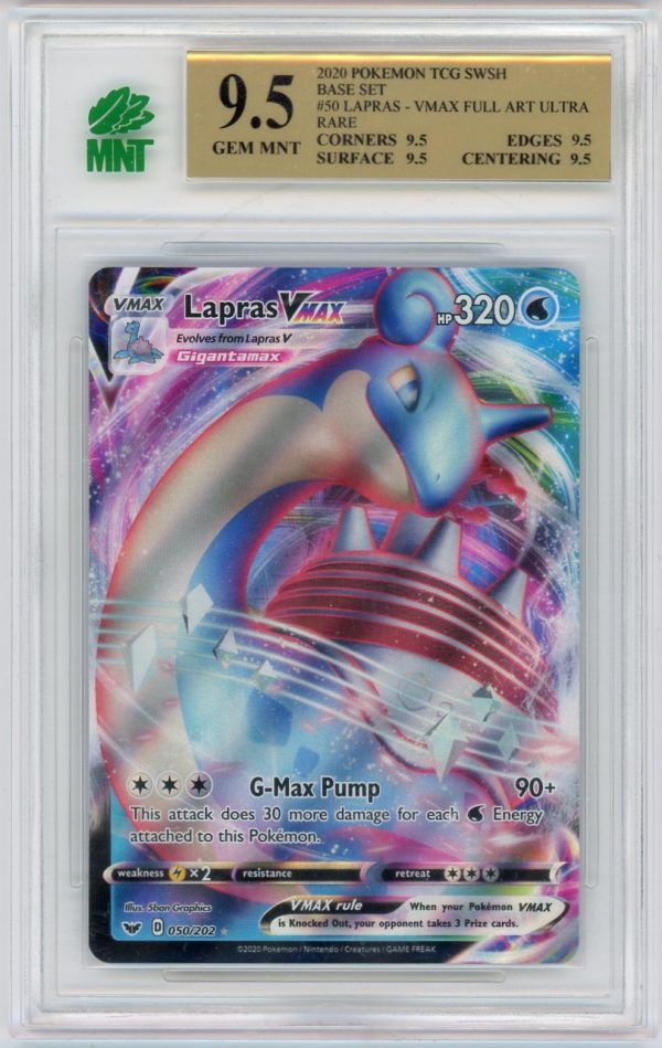 Lapras Vmax Pokemon Sword & Shield Full Art Ultra Rare 050/202 MNT 9.5