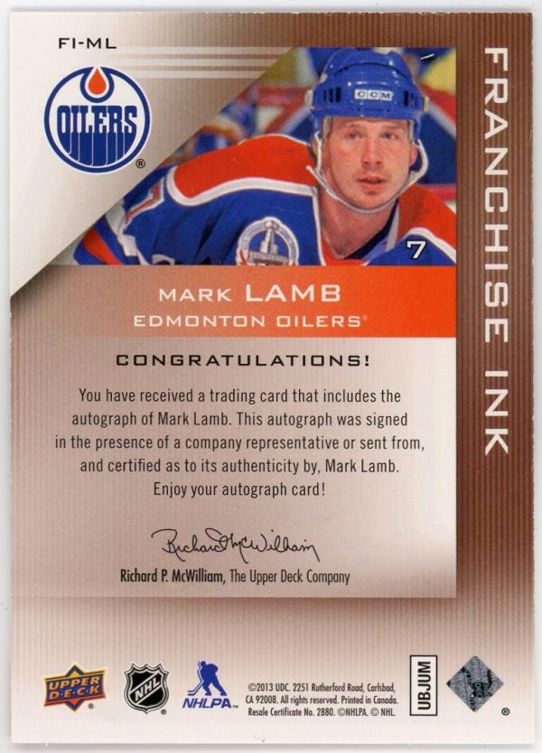 Mark Lamb 2013-14 Upper Deck Edmonton Oilers Franchise Ink FI-ML