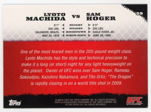 Lyoto Machida vs Sam Roger UFC Topps Round 1 Rookie Card #59