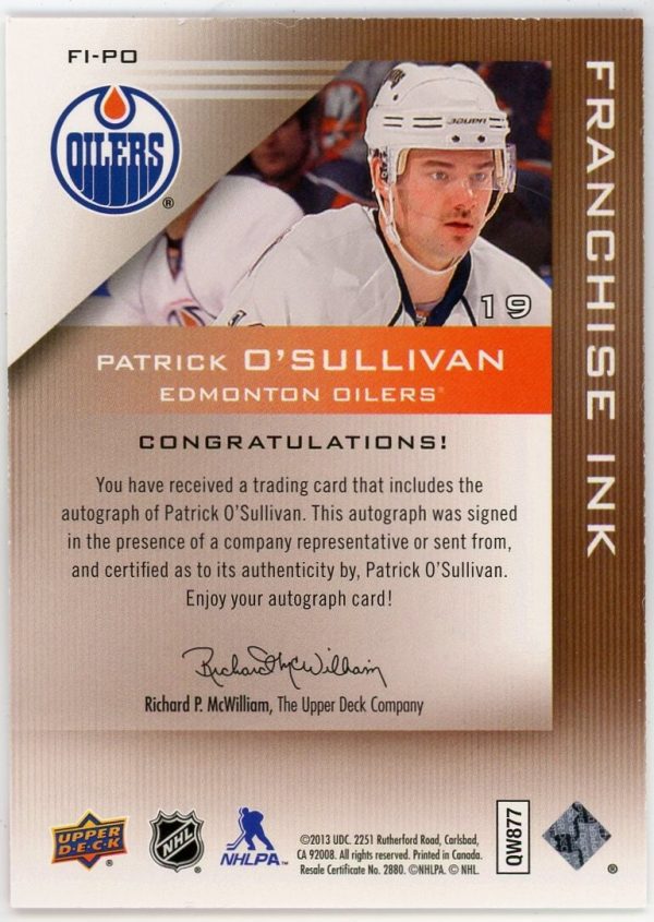 Patrick O'Sullivan 2013-14 Upper Deck Edmonton Oilers Franchise Ink FI-PO
