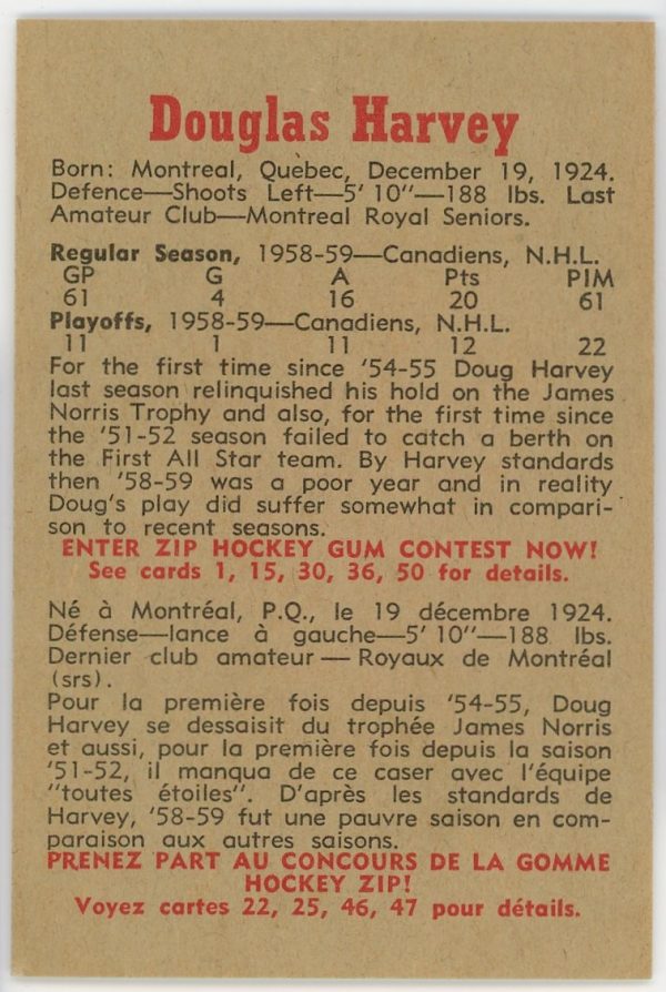 Doug Harvey Canadiens 1959-60 Parkhurst Card #8
