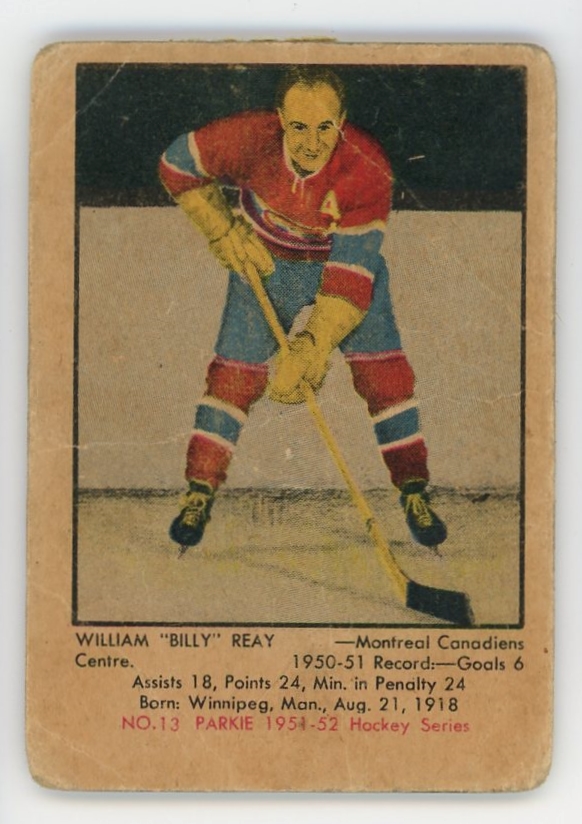 1951-52 William "Billy" Reay Canadiens Parkhurst Parkie Hockey Card #13