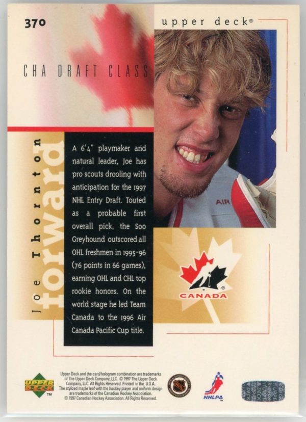 1997 Joe Thornton Team Canada UD Program Of Excellence CHA Draft Class Rookie Card #370