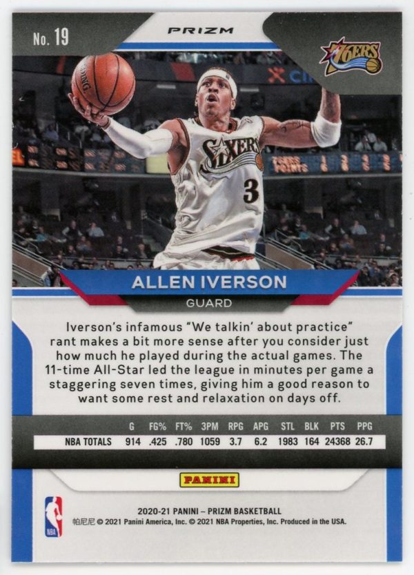 Allen Iverson 76ers 2020-21 Panini Prizm Red Wave Card #19