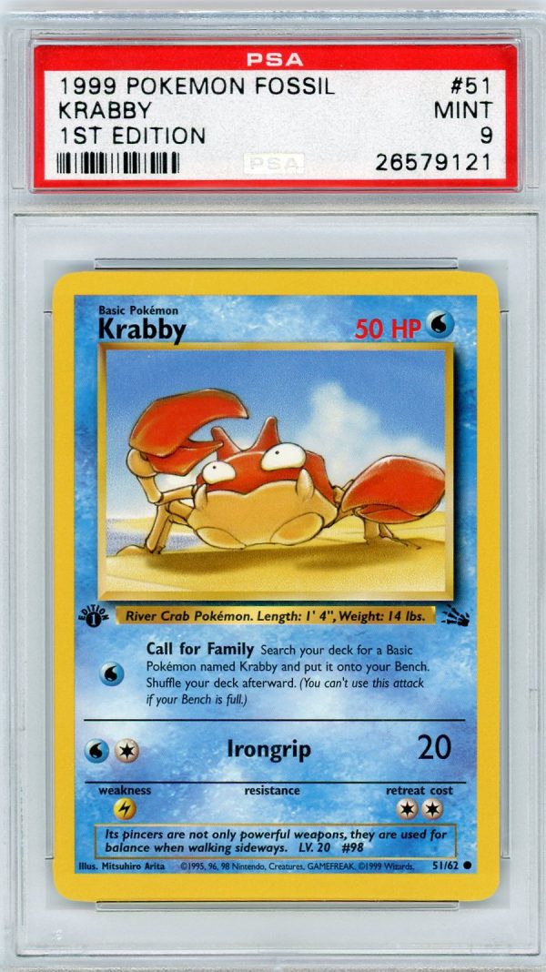 Pokemon Krabby 51/62 Fossil Set 1st Edition PSA 9 MINT