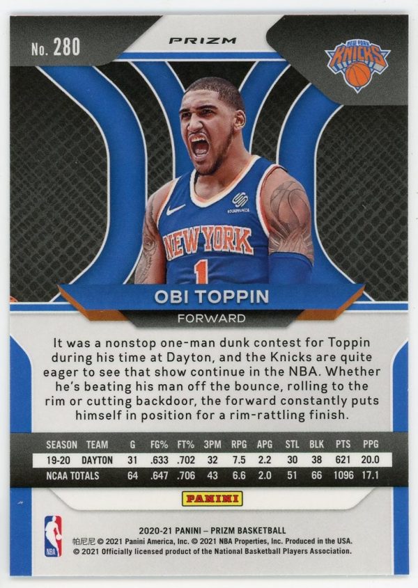 Obi Toppin Knicks 2020-21 Panini Prizm Silver Rookie Card #280