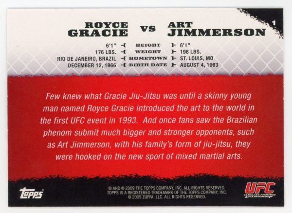2009 Royce Gracie vs Art Jimmerson UFC Topps Round 1 Rookie Card #1