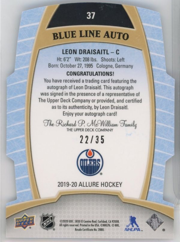 2019-20 Leon Draisaitl Oilers UD Allure /35 Auto Card #37