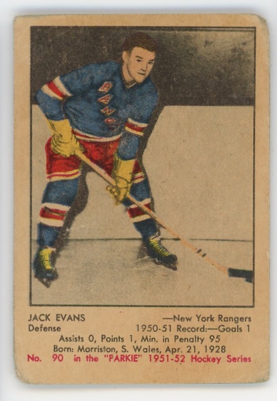 1951-52 Jack Evans Rangers Parkhurst Parkie Hockey Card #90.