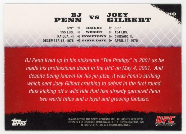 2009 BJ Penn vs Joey Gilbert UFC Topps Round 1 Rookie Card #10