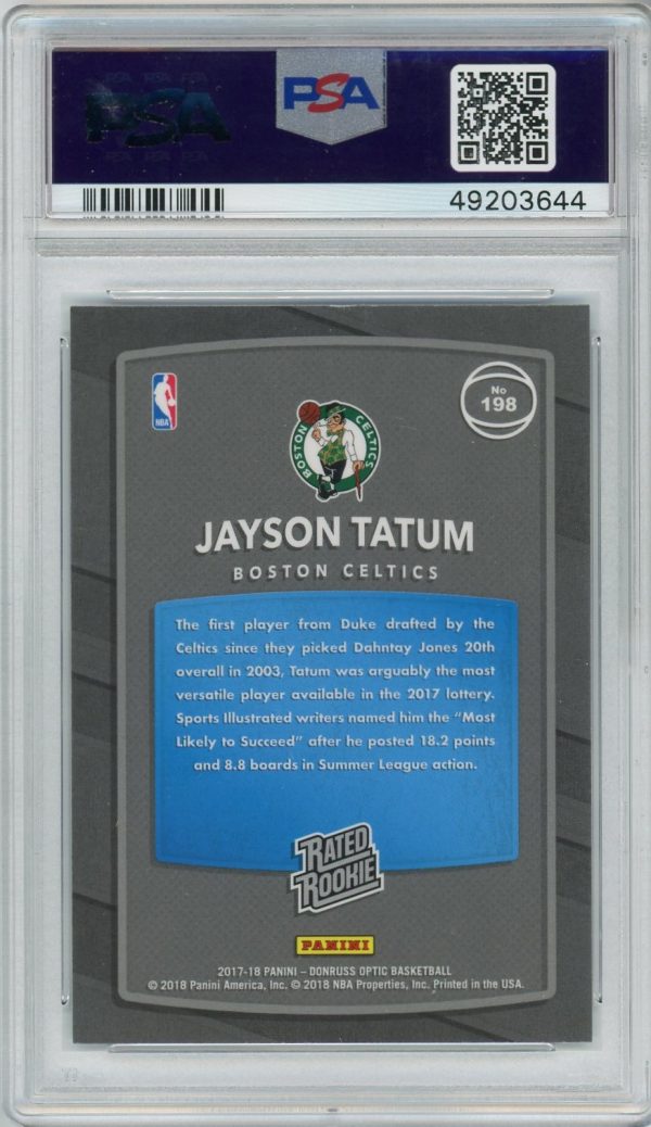 2017-18 Jayson Tatum Celtics Panini Optic Donruss PSA 9 Rated Rookie Card #198