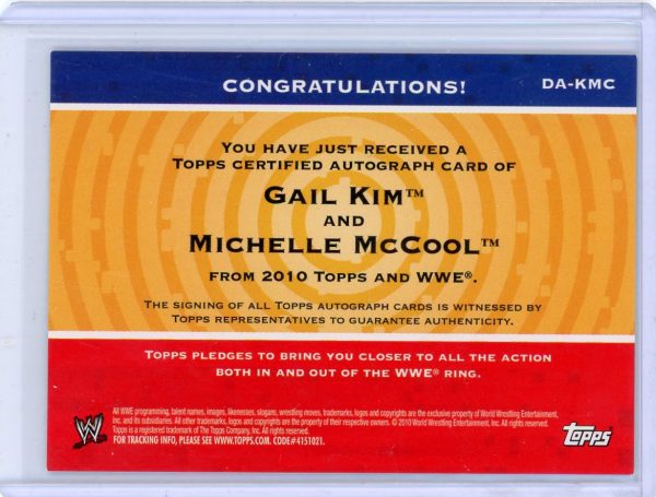 Gail Kim / Michelle McCool 2010 Topps WWE Dual Autograph 14/99 Card #DA-KMC