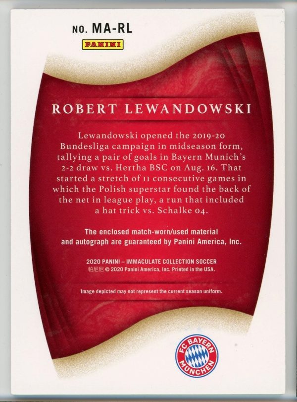 Robert Lewandowski Bayern Munchen 2020 Immaculate Collection Patch Auto /99 Card #MA-RL