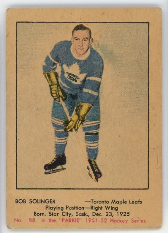 1951-52 Bob Solinger Maple Leafs Parkhurst Parkie Hockey Card #88