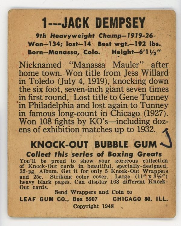 Jack Dempsey 1948 Leaf Boxing Card #1