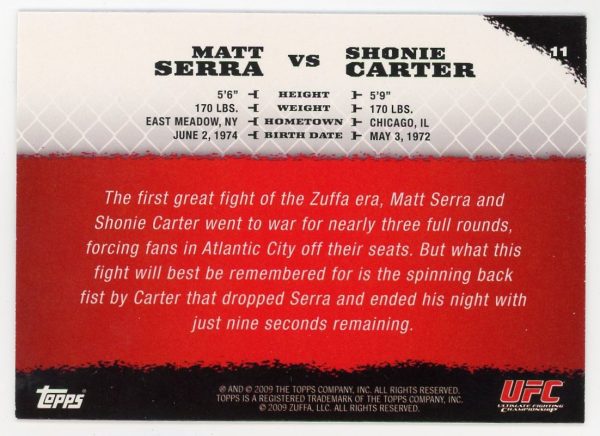 2009 Matt Serra vs Shonie Carter UFC Topps Round 1 Rookie Card #11