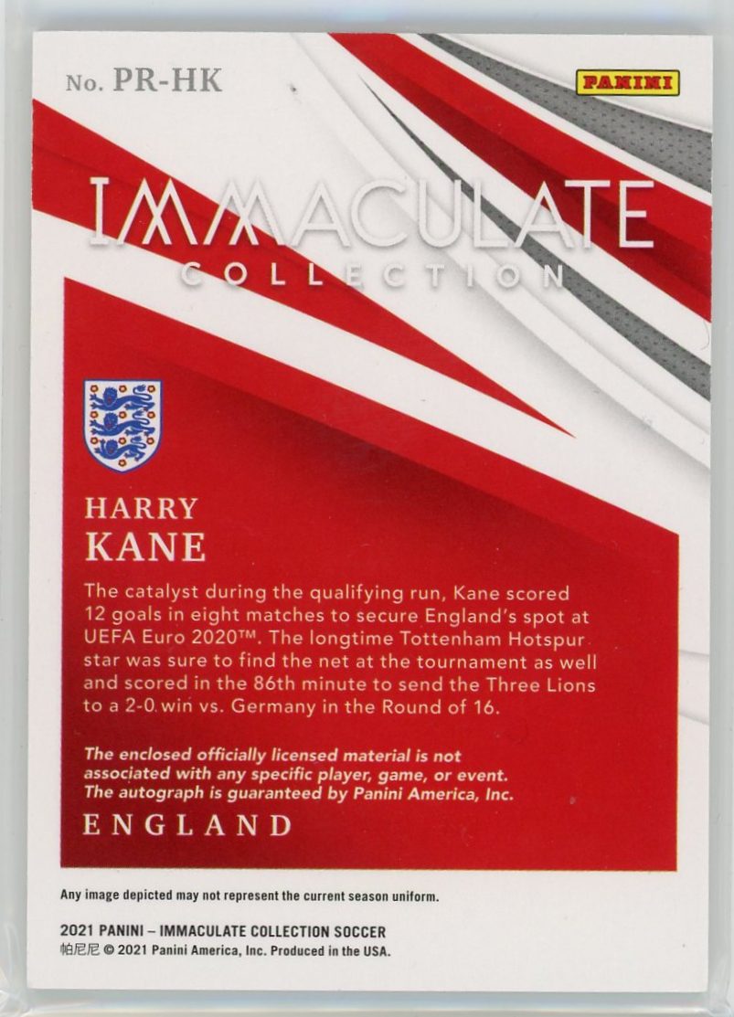 Harry Kane England 2021 Immaculate Collection Patch Auto /49 #PR-HK