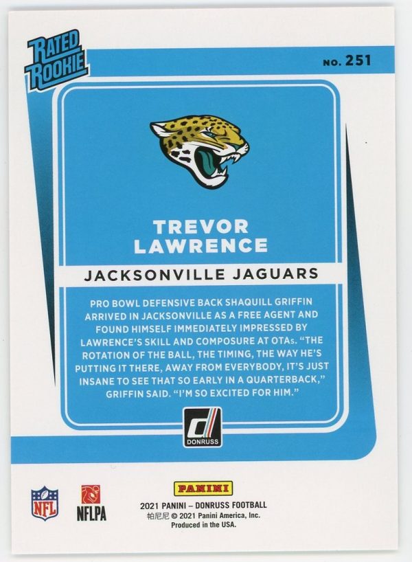 2021 Trevor Lawrence Jaguars Panini Donruss Rated Rookie Card #251