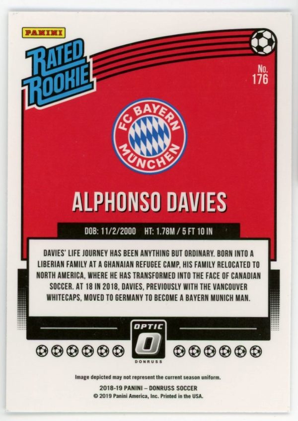 Alphonso Davies Bayern Munich 2018-19 Donruss Optic Rated Rookie Card #176