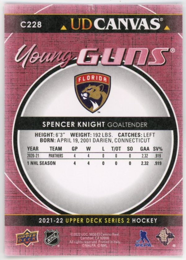 Spencer Knight 2021-22 Upper Deck Series 2 Young Guns Canvas C228