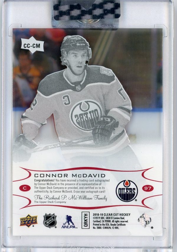 2018-19 Connor McDavid Oilers UD Exclusives Clear Cut /35 Auto Card #CC-CM