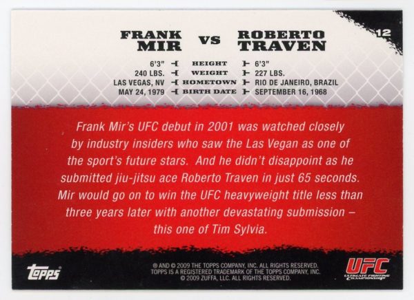 2009 Frank Mir vs Roberto Traven UFC Topps Round 1 Rookie Card #12