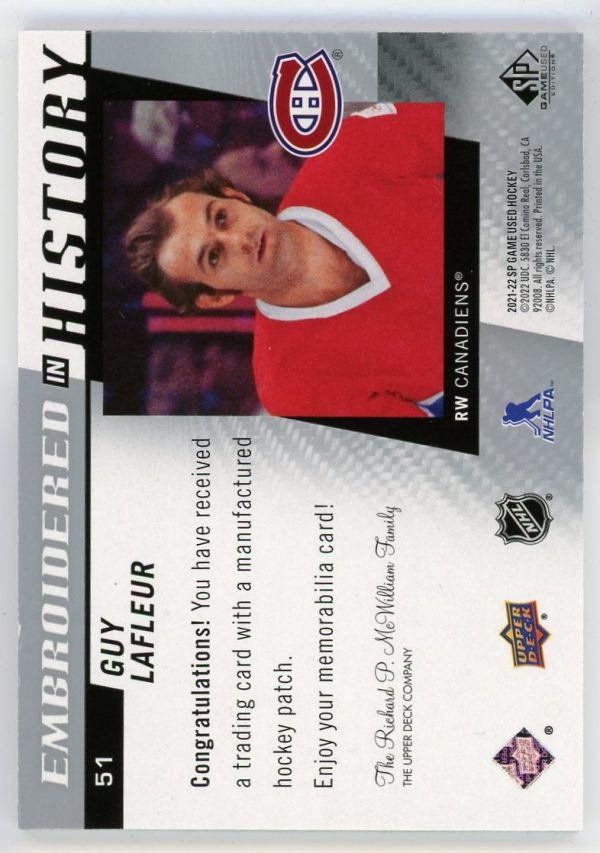 Guy Lafleur 2021-22 UD SPGU Embroidered In History "The Flower" #51