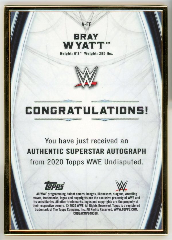 2020 Bray Watt WWE Topps Undisputed Gold /150 Auto Card #A-FF